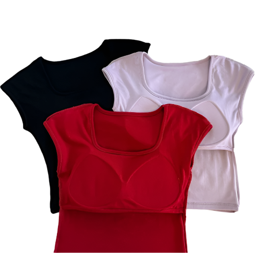 Pack of 3 - Padded T- Shirt Teen Girl's Start-up Bra,  Short Sleeve Square Neck Padded Cotton Top for Girls - UGS-02-T-BRA-15