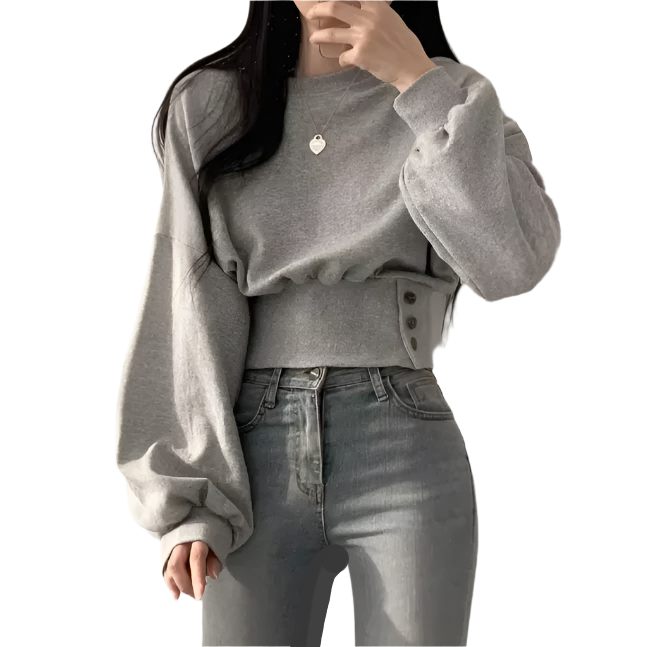 Trendy Round Neck Slim Waist Long Sleeve Pullover Women's Top -B6-TOP-B684
