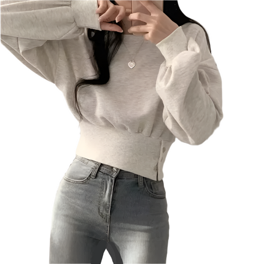 Trendy Round Neck Slim Waist Long Sleeve Pullover Women's Top -B6-TOP-B684