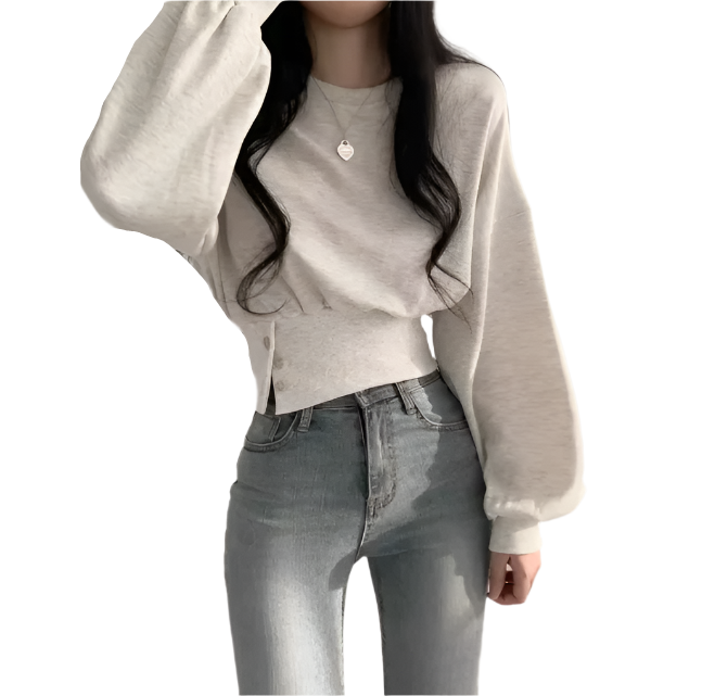Trendy Round Neck Slim Waist Long Sleeve Pullover Women's Top -B6-TOP-B684
