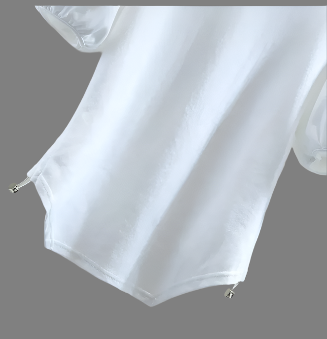 Round Neck Slim Waist Versatile Bubble Sleeve Women's T-shirt -B6-TOP-B662