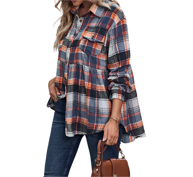 Trendy & Timeless Check Print Long Shirt for Women TOP-B1-BL-288
