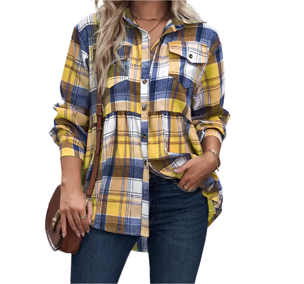 Trendy & Timeless Check Print Long Shirt for Women TOP-B1-BL-288