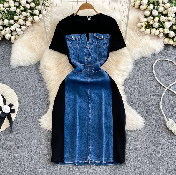 Trendy & Elegant Women's Denim Dress - B1-DRESS-B103