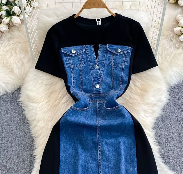 Trendy & Elegant Women's Denim Dress - B1-DRESS-B103