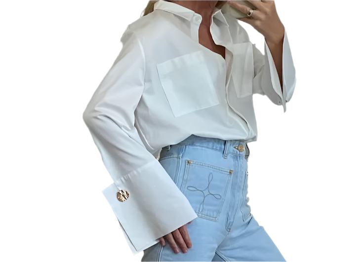 Trendy Double Chest Pockets Long Sleeve White Shirt TOP-B1-BL-238