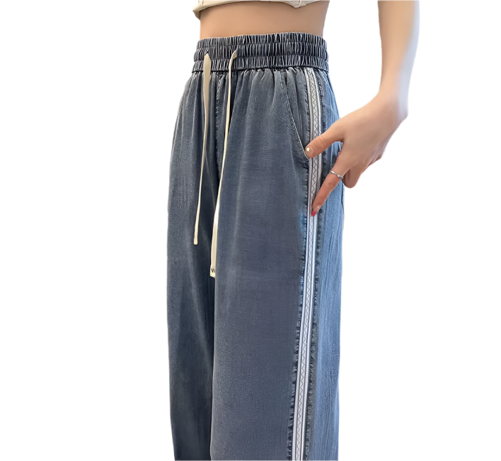 Trendy Ice Silk High Waist Draping Straight Women's Jeans B6-Jp-612