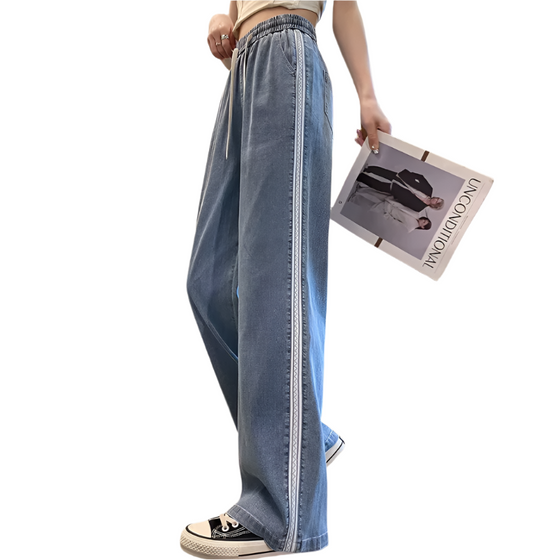 Trendy Ice Silk High Waist Draping Straight Women's Jeans B6-Jp-612