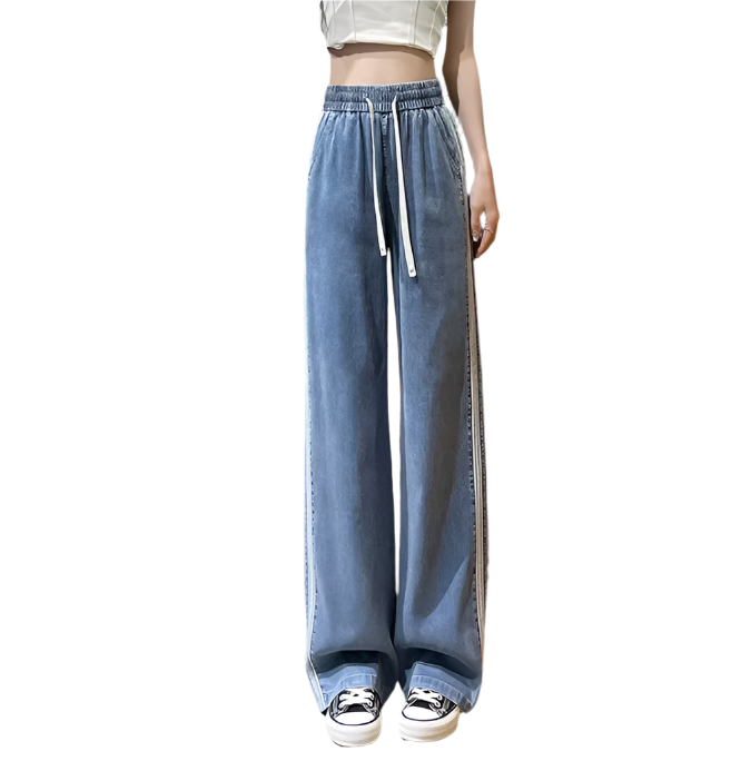 Trendy Ice Silk High Waist Draping Straight Women's Jeans B6-Jp-612