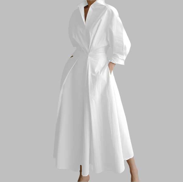 Trendy Lapel Collar Cotton Dress B1-DRESS-B112
