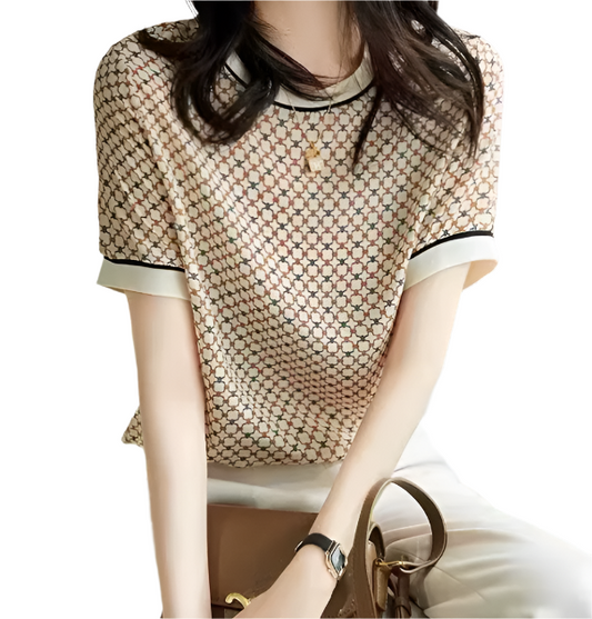 Trendy Silk Short Sleeve Women's Versatile Top - SM-9 - TOP -11