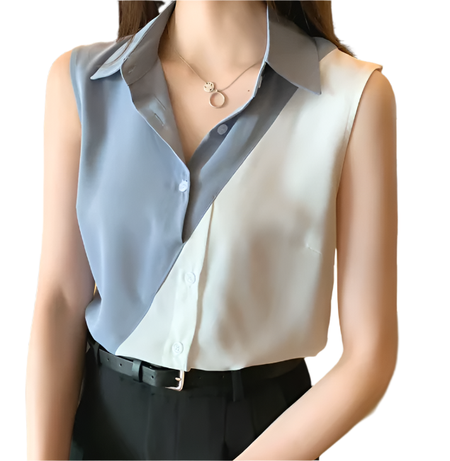 Trendy Two-Tone Sleeveless Chiffon Women's Shirts - B6-TOP-B688