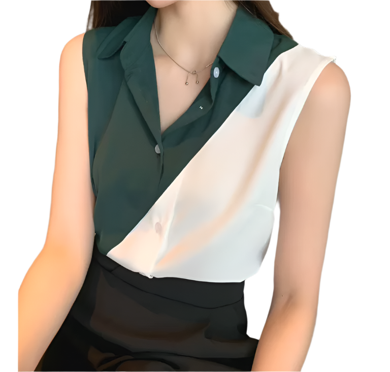Trendy Two-Tone Sleeveless Chiffon Women's Shirts - B6-TOP-B688