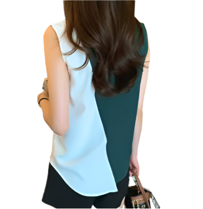 Trendy Two-Tone Sleeveless Chiffon Women's Shirts - B6-TOP-B688