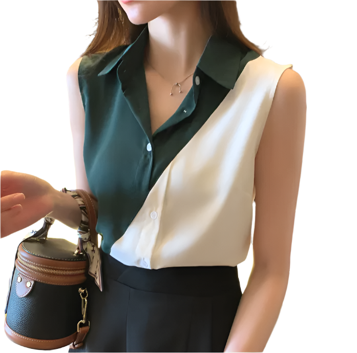 Trendy Two-Tone Sleeveless Chiffon Women's Shirts - B6-TOP-B688