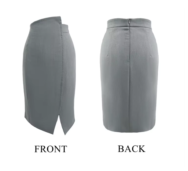 Trendy & Elegant French Pencil Skirt Knee Length High Waist Wrap Skirt for Women - B4-SKT-27
