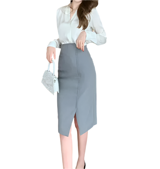 Trendy & Elegant French Pencil Skirt Knee Length High Waist Wrap Skirt for Women - B4-SKT-27