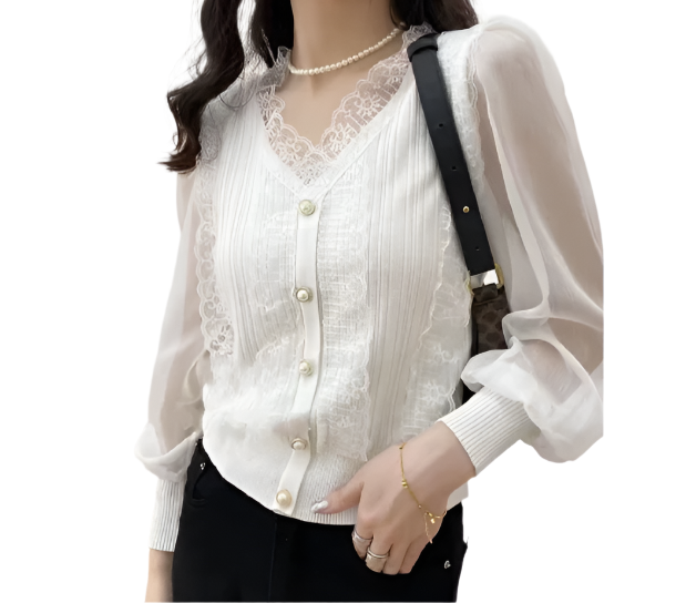 Trendy & Elegant Laced V-neck Shirt TOP-B1-BL-268