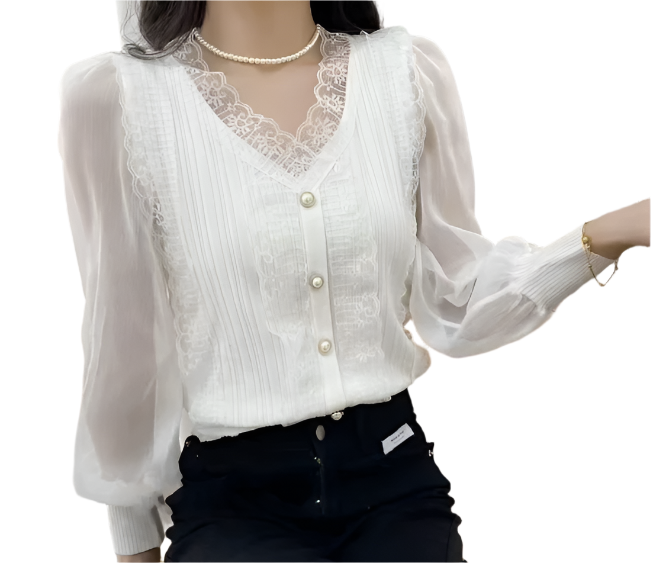 Trendy & Elegant Laced V-neck Shirt TOP-B1-BL-268