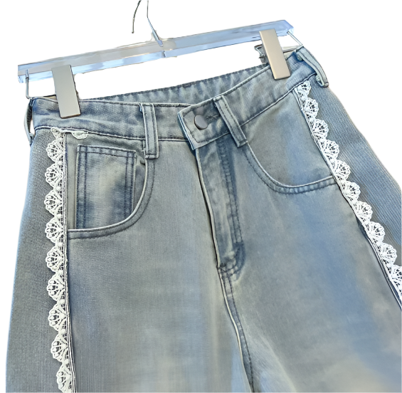 Trendy & Elegant Lace Striped High Waist Straight Leg Women's Jeans -B6-JP-633
