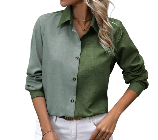 Trendy & Elegant Quality CottonTwo-Tone Long Sleeve Collar Shirt for Women TOP-B1-BL-248