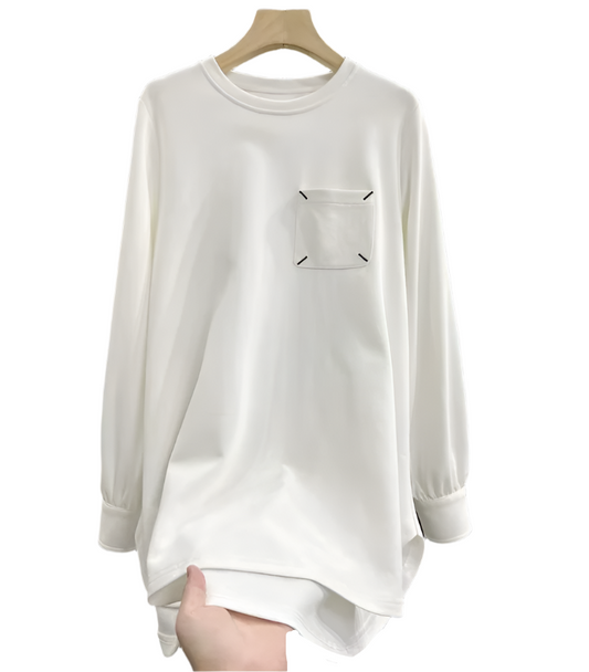 Trendy & Elegant Round Neck Long  Loose Fit Cotton Women's T-shirt - B6-TOP-B605