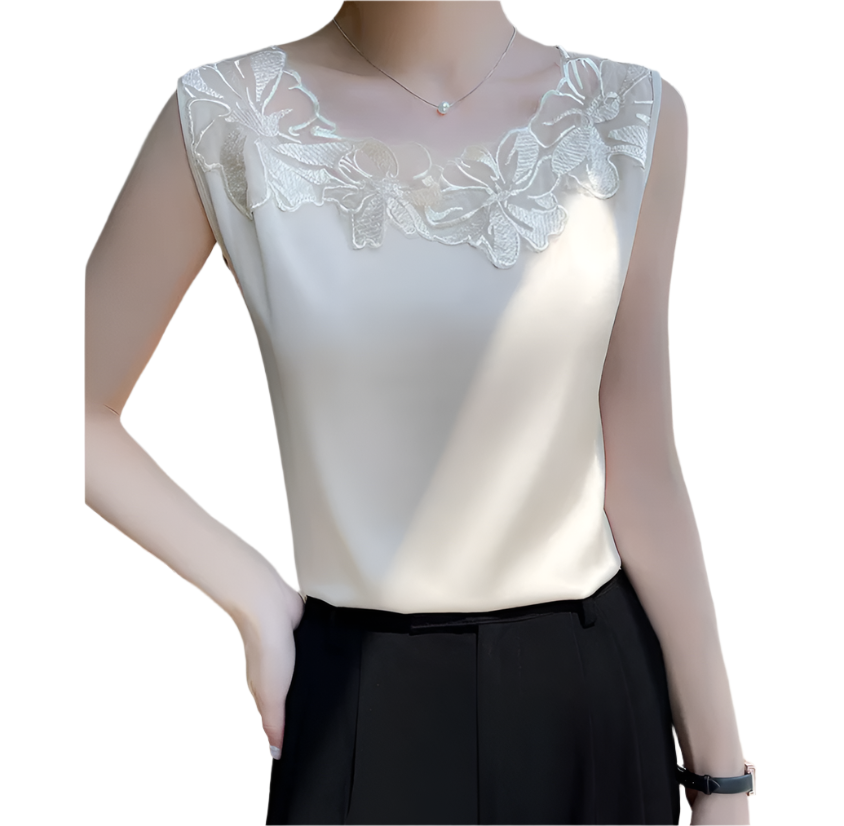Trendy & Elegant Round Neck Sleeveless Mesh Splice Versatile Women's Vest Blouse - B6-TOP-B617