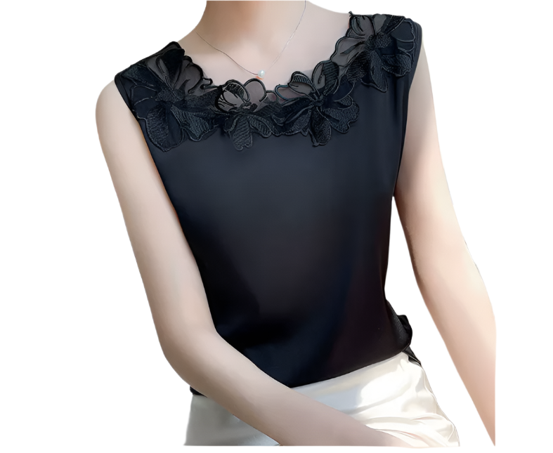 Trendy & Elegant Round Neck Sleeveless Mesh Splice Versatile Women's Vest Blouse - B6-TOP-B617