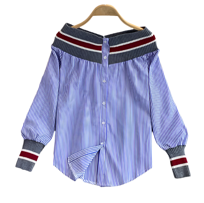 Trendy & Elegant Striped Off Shoulder Women's Shirts - B6-TOP-B671