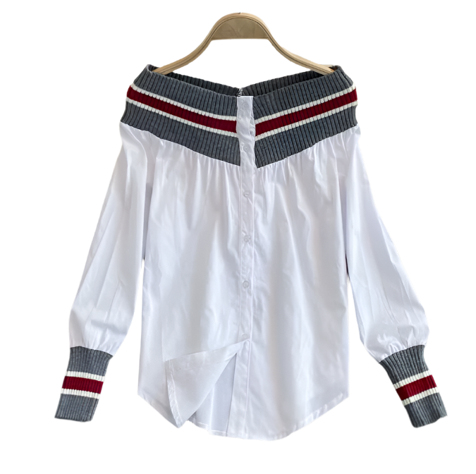 Trendy & Elegant Striped Off Shoulder Women's Shirts - B6-TOP-B671