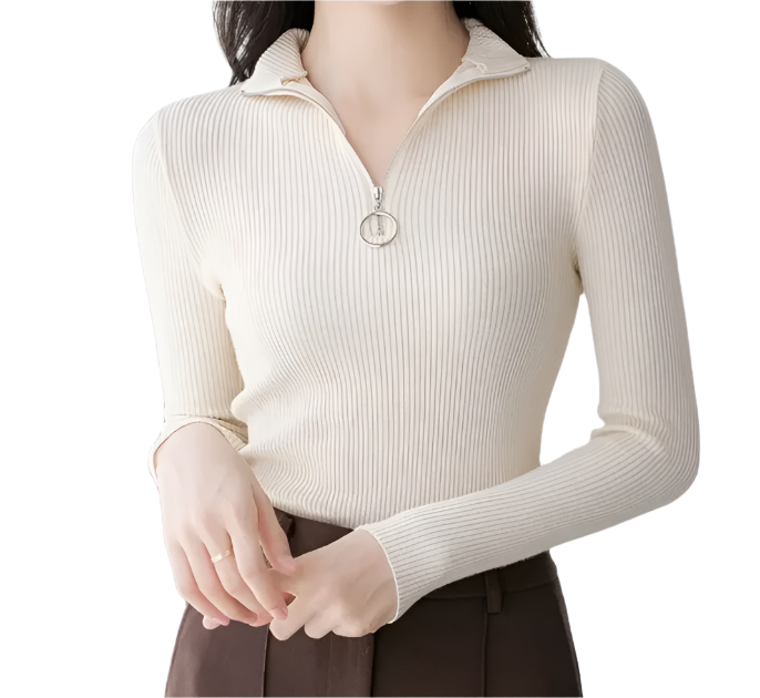 Trendy & Elegant Women's  Shirt Long Sleeve Lapel Collar Zip-Up B2-BL-1023