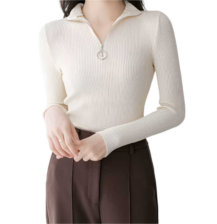 Trendy & Elegant Women's  Shirt Long Sleeve Lapel Collar Zip-Up B2-BL-1023