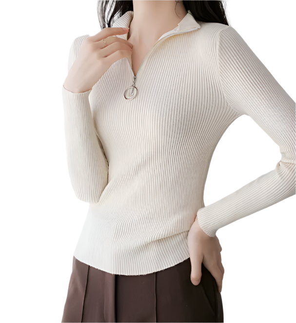Trendy & Elegant Women's  Shirt Long Sleeve Lapel Collar Zip-Up B2-BL-1023