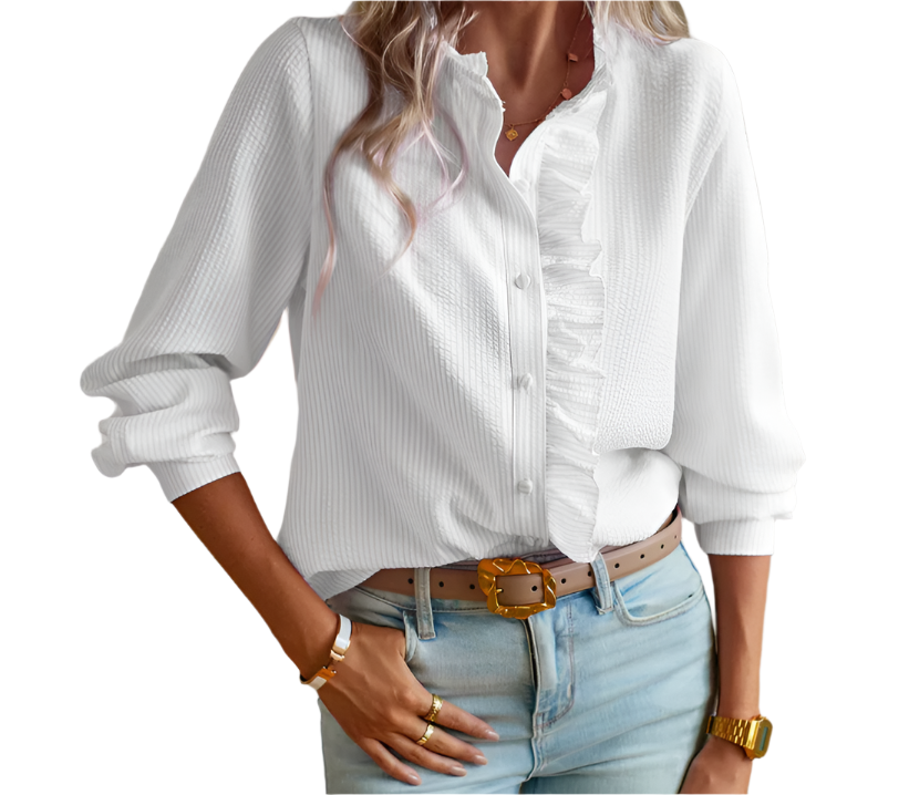 Trendy & Elegant Cardigan Ruffled Stand Collar Shirt for Women TOP-B1-BL-250