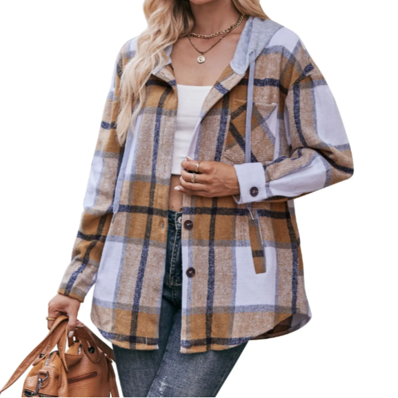 Trendy & Timeless Checked Print Hooded Women's Shirt - TOP-B1-BL-271