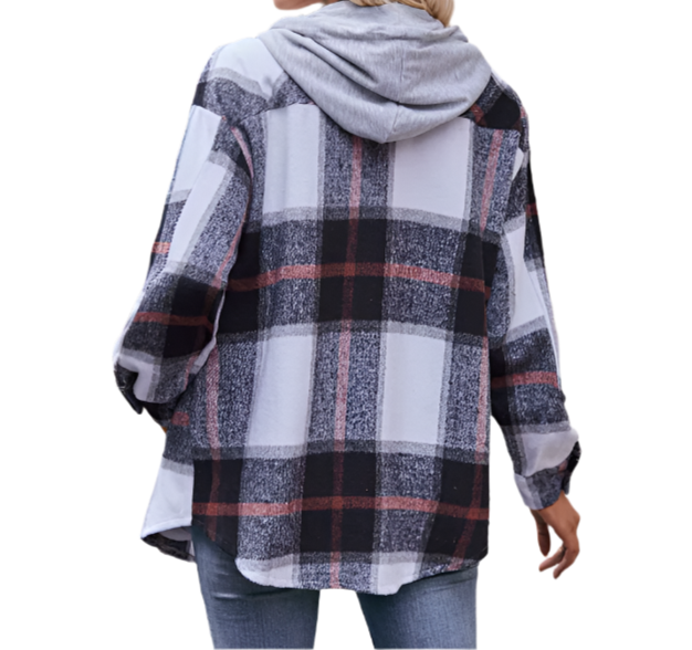 Trendy & Timeless Checked Print Hooded Women's Shirt - TOP-B1-BL-271