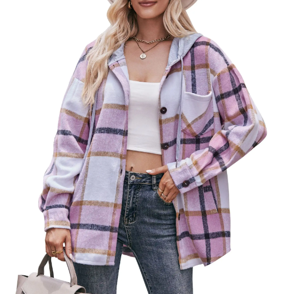 Trendy & Timeless Checked Print Hooded Women's Shirt - TOP-B1-BL-271