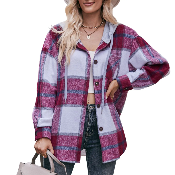 Trendy & Timeless Checked Print Hooded Women's Shirt - TOP-B1-BL-271