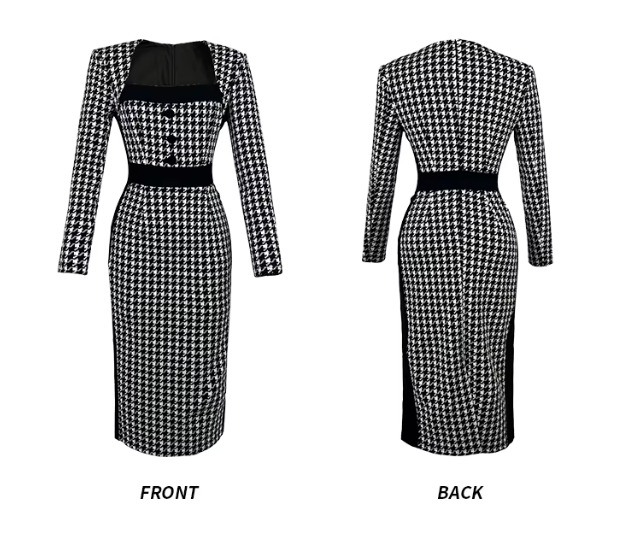 Trendy & Timeless Designer Plaid Pencil Elegant Formal Dress for Women B4-DRESS-B307