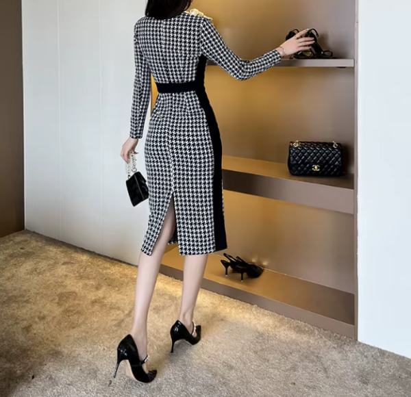 Trendy & Timeless Designer Plaid Pencil Elegant Formal Dress for Women B4-DRESS-B307