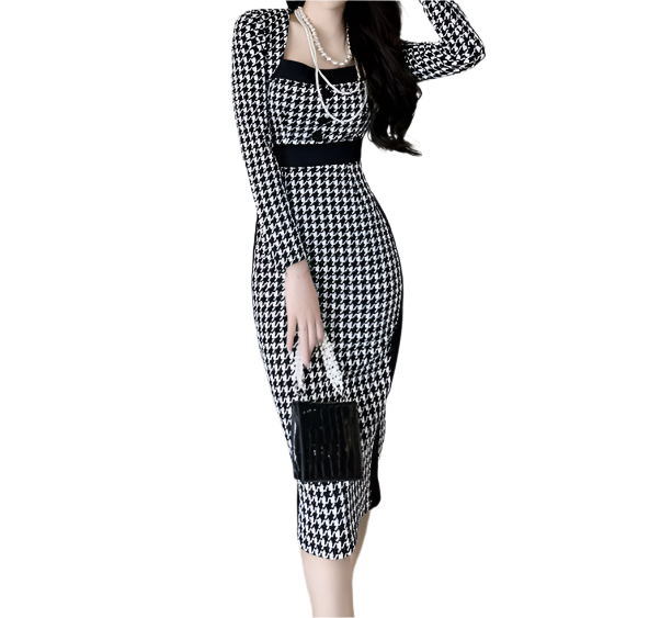 Trendy & Timeless Designer Plaid Pencil Elegant Formal Dress for Women B4-DRESS-B307