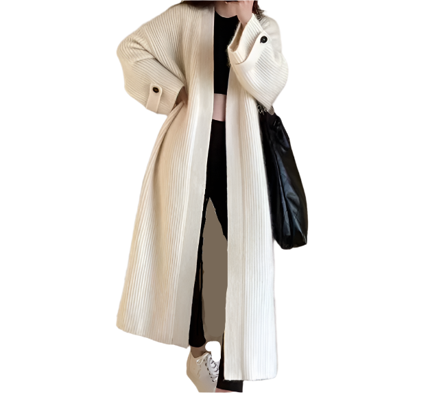 Trendy & Timeless High-class V-neck Soft Skin Friendly Knitted Cardigan Loose Knee Length Sweater Coat - B6-JKT-600