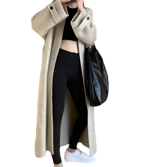 Trendy & Timeless High-class V-neck Soft Skin Friendly Knitted Cardigan Loose Knee Length Sweater Coat - B6-JKT-600