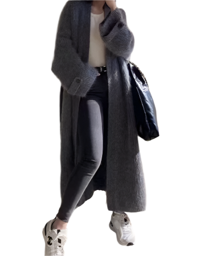 Trendy & Timeless High-class V-neck Soft Skin Friendly Knitted Cardigan Loose Knee Length Sweater Coat - B6-JKT-600