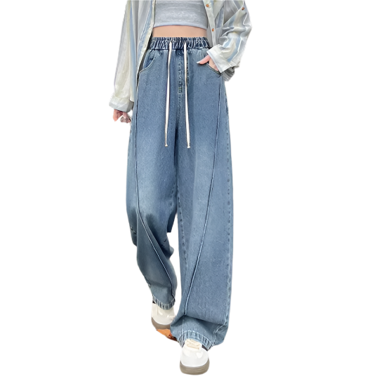 Trendy & Timeless High Waist Drawstring Wide Leg Women's Jeans - B6-JP-630