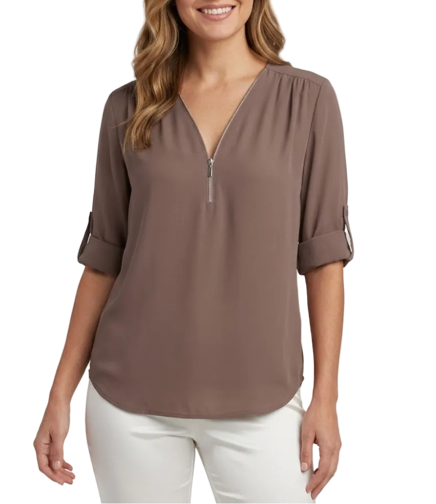 BPARAS- Trendy & Timeless Women's Elegant Zip-UP V-neck SHIRT-BL100