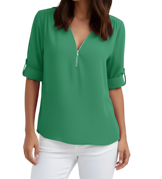 BPARAS- Trendy & Timeless Women's Elegant Zip-UP V-neck SHIRT-BL100