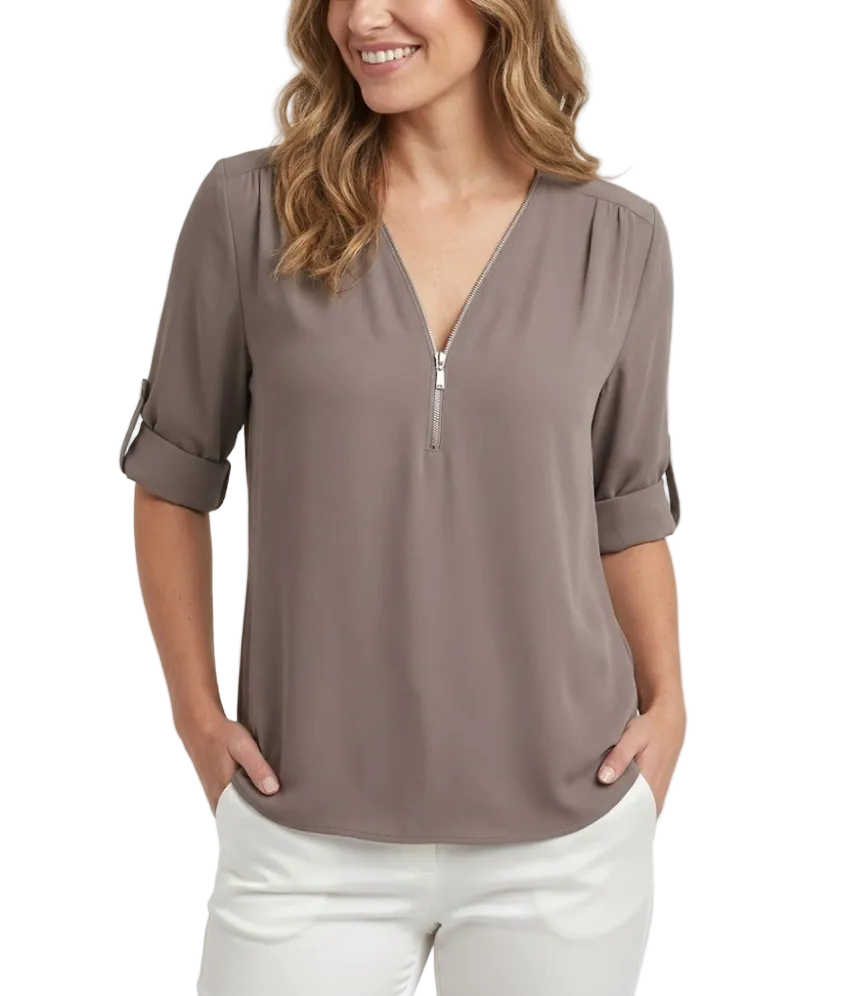 BPARAS- Trendy & Timeless Women's Elegant Zip-UP V-neck SHIRT-BL100
