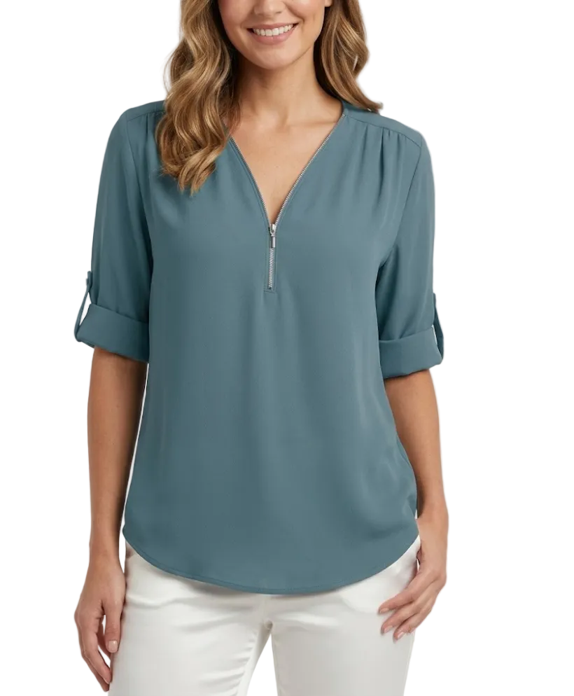 BPARAS- Trendy & Timeless Women's Elegant Zip-UP V-neck SHIRT-BL100