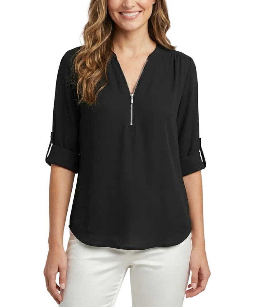 BPARAS- Trendy & Timeless Women's Elegant Zip-UP V-neck SHIRT-BL100